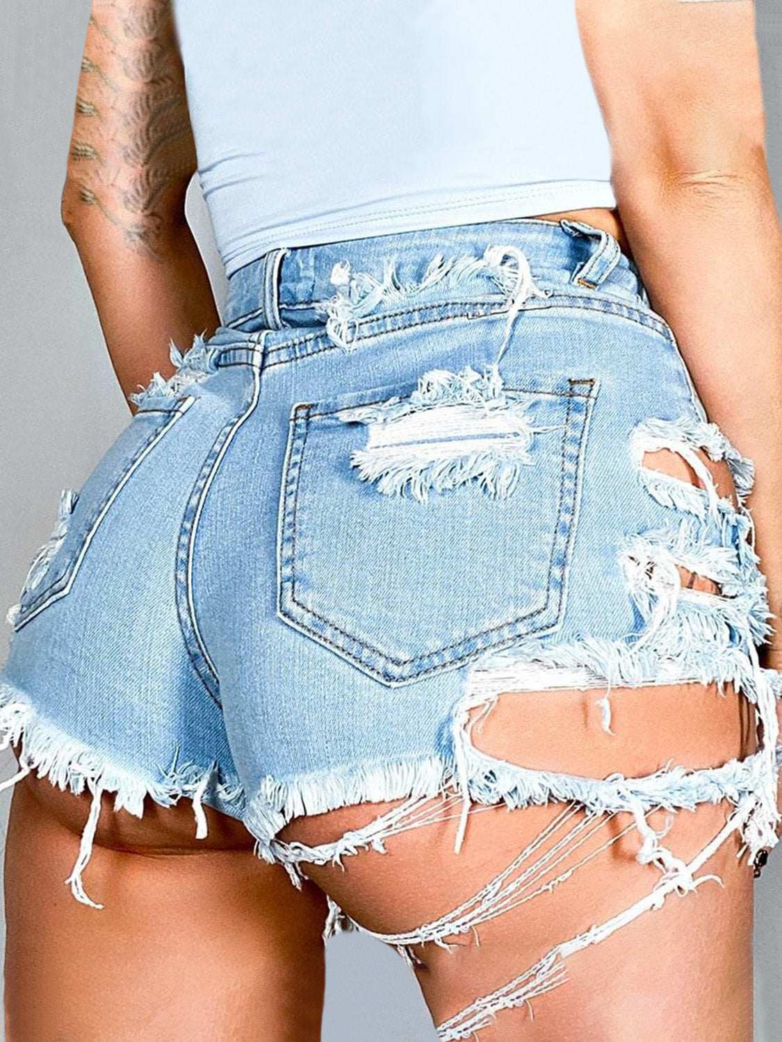 Distressed Raw Hem Denim Shorts with Pockets-Teresa&#39;s Fashionista LLC