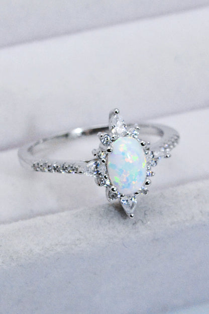 Platinum-Plated Opal and Zircon Ring-Teresa&#39;s Fashionista LLC