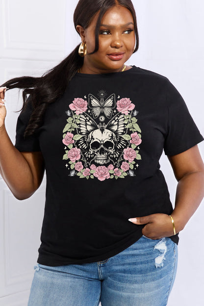 Simply Love Simply Love Full Size Skull & Butterfly Graphic Cotton Tee-Teresa&#39;s Fashionista LLC