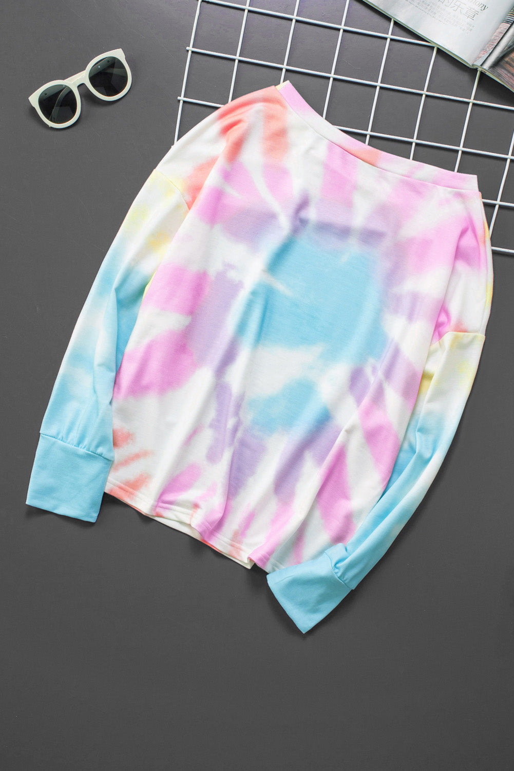 Tie-Dye Boat Neck Batwing Sleeve Tee-Teresa&#39;s Fashionista LLC