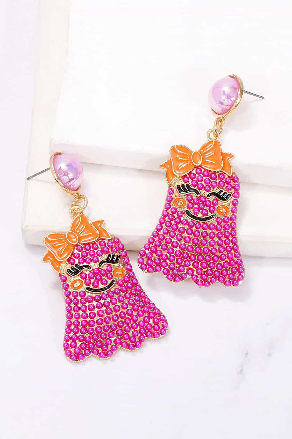 Smiling Ghost Shape Synthetic Pearl Earrings-Teresa&#39;s Fashionista LLC