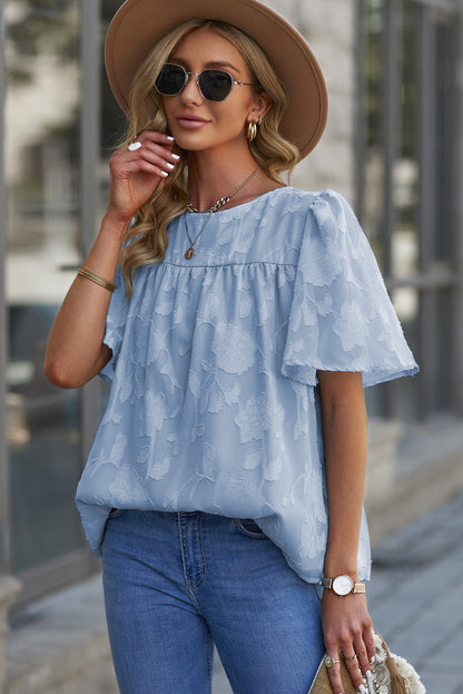 Round Neck Puff Sleeve Blouse-Teresa&#39;s Fashionista LLC