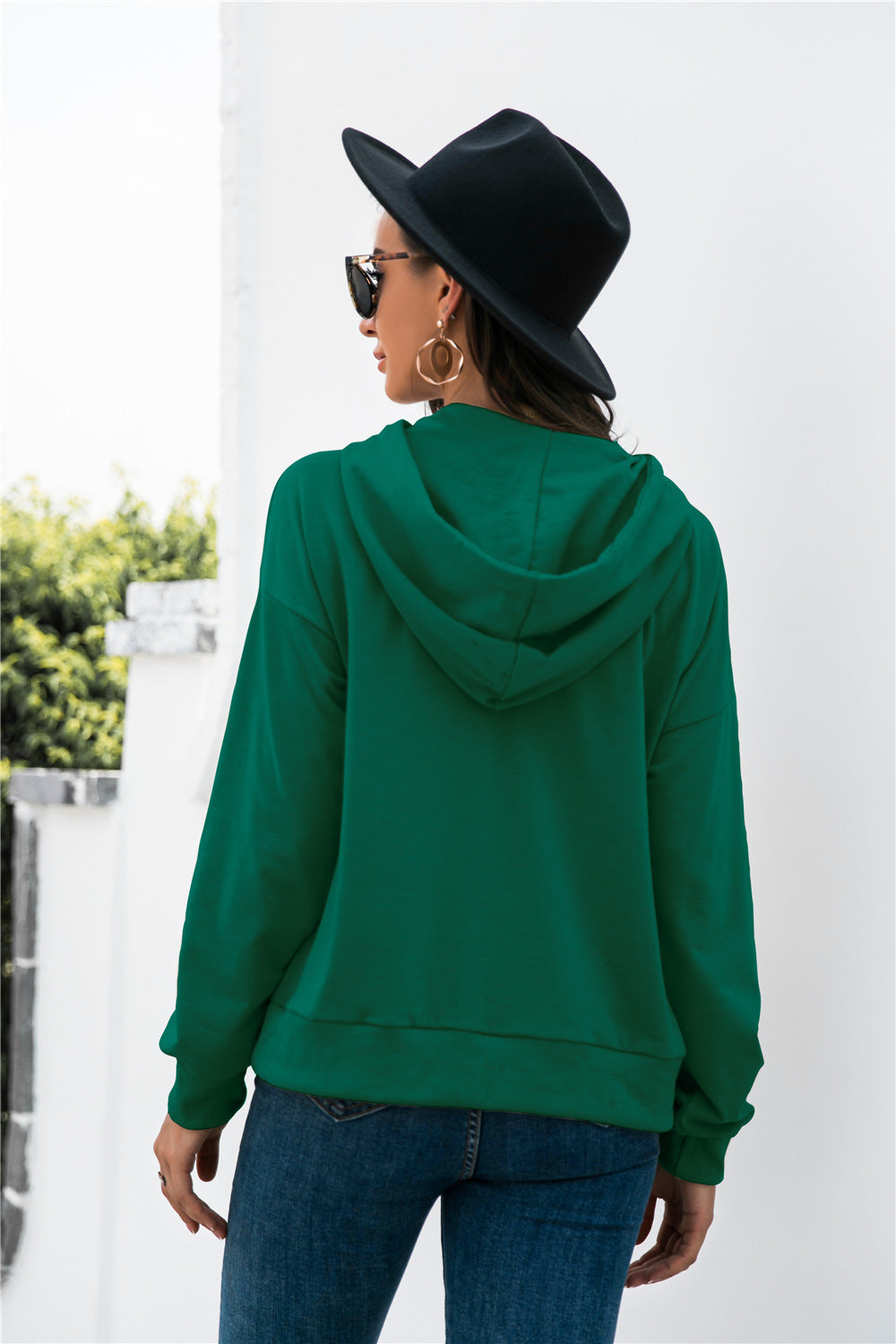 Half-Snap Drawstring Hoodie with Kangaroo Pocket-Teresa&#39;s Fashionista LLC