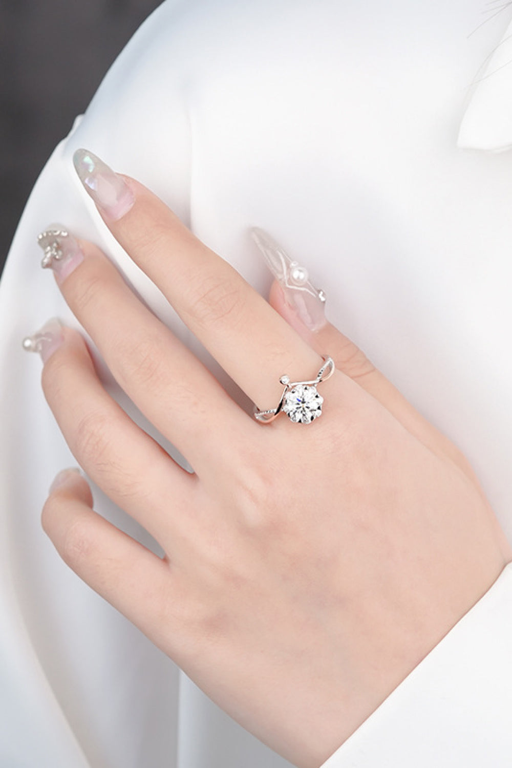 Moissanite and Zircon Contrast Crisscross Ring-Teresa&#39;s Fashionista LLC