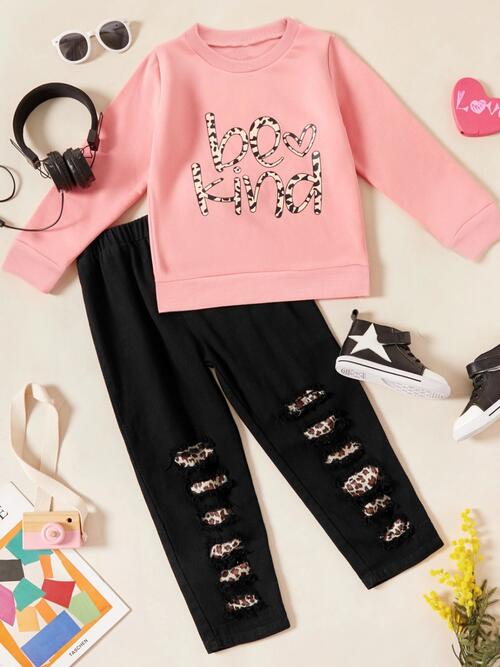 BE KIND Round Neck Top and Leopard Pants Set-Teresa&#39;s Fashionista LLC