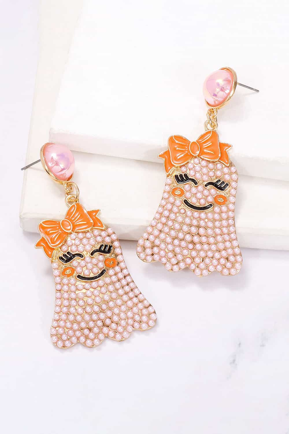 Smiling Ghost Shape Synthetic Pearl Earrings-Teresa&#39;s Fashionista LLC