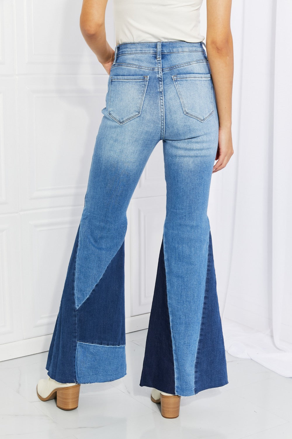 Vibrant Sienna Full Size Color Block Flare Jeans-Teresa&#39;s Fashionista LLC