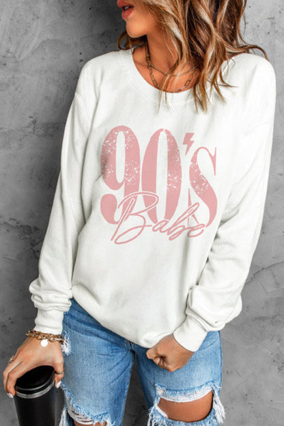 90's BABE Graphic Dropped Shoulder Sweatshirt-Teresa&#39;s Fashionista LLC