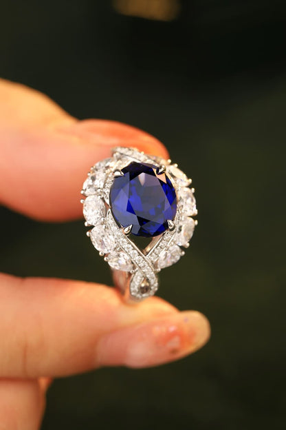 5 Carat Lab-Grown Sapphire Platinum-Plated Ring-Teresa&#39;s Fashionista LLC