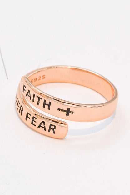 925 Sterling Silver FAITH OVER FEAR Bypass Ring-Teresa&#39;s Fashionista LLC