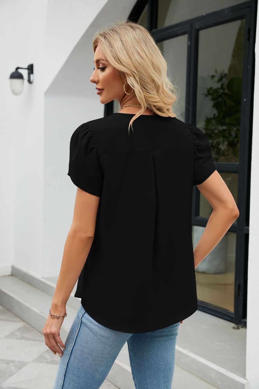 Petal Sleeve V-Neck Top-Teresa&#39;s Fashionista LLC