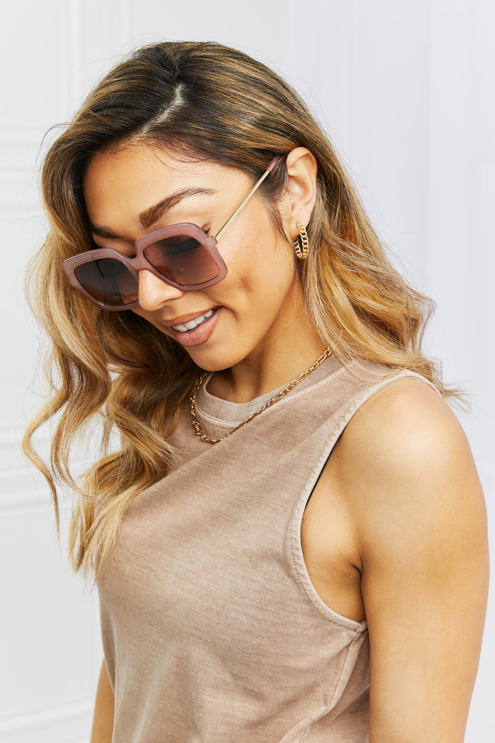 Square Metal-Plastic Hybrid Temple Sunglasses-Teresa&#39;s Fashionista LLC