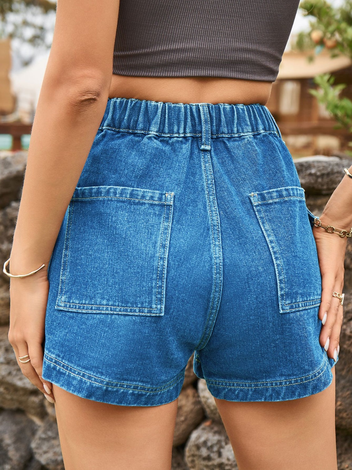 High Waist Denim Shorts with Pockets-Teresa&#39;s Fashionista LLC