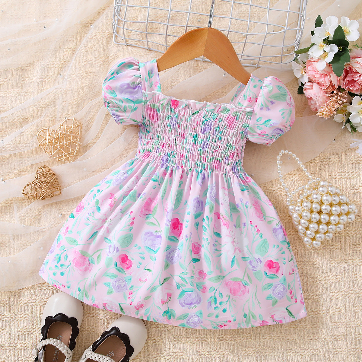 Baby Girl Floral Ruffle Trim Smocked Dress-Teresa&#39;s Fashionista LLC