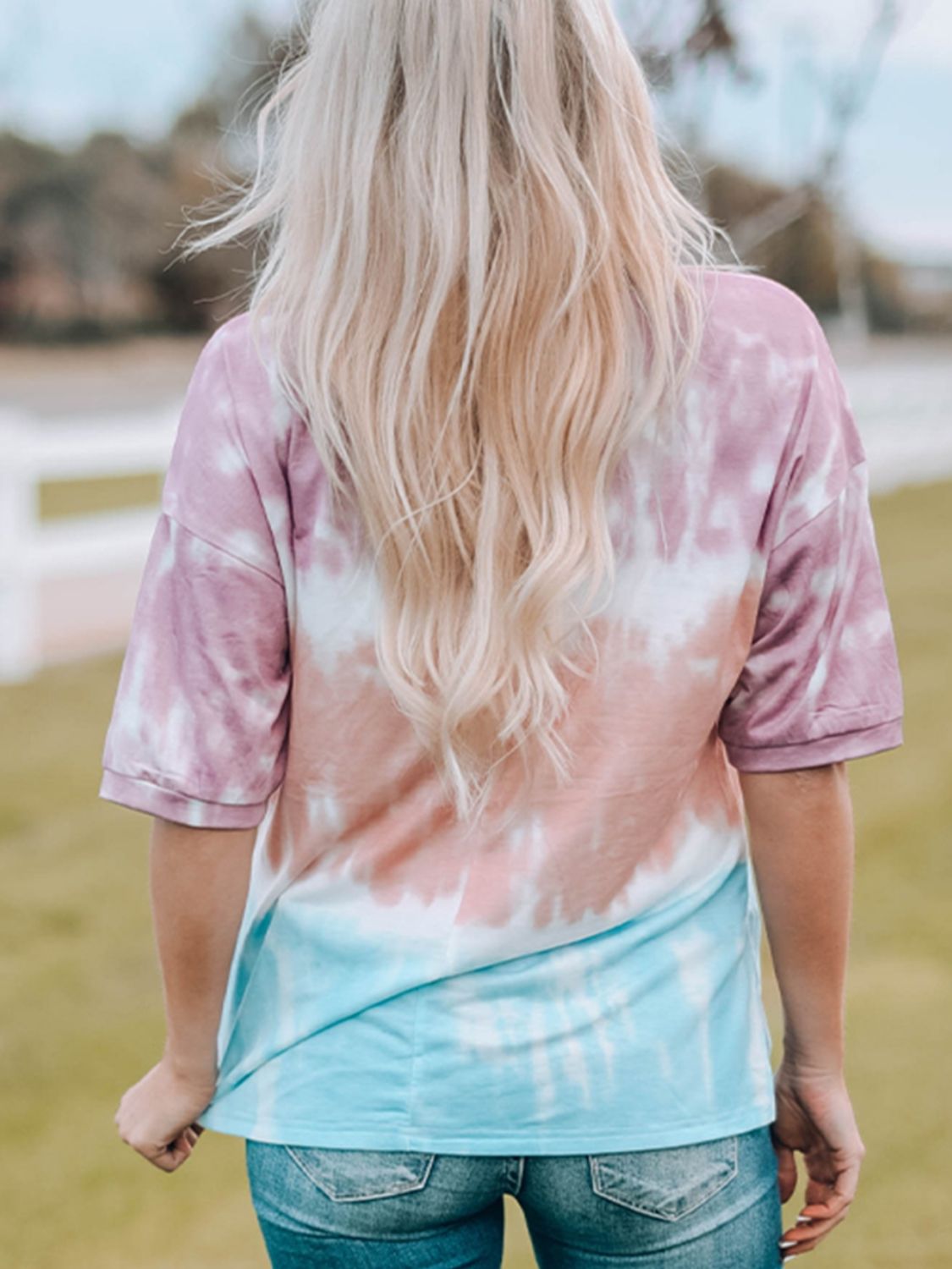 Tie-Dye Lace Trim Round Neck Top-Teresa&#39;s Fashionista LLC