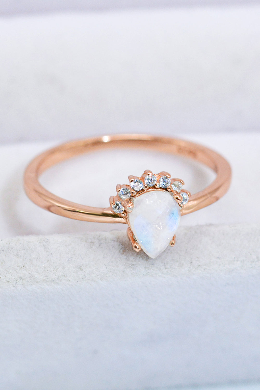 18K Rose Gold-Plated Pear Shape Natural Moonstone Ring-Teresa&#39;s Fashionista LLC