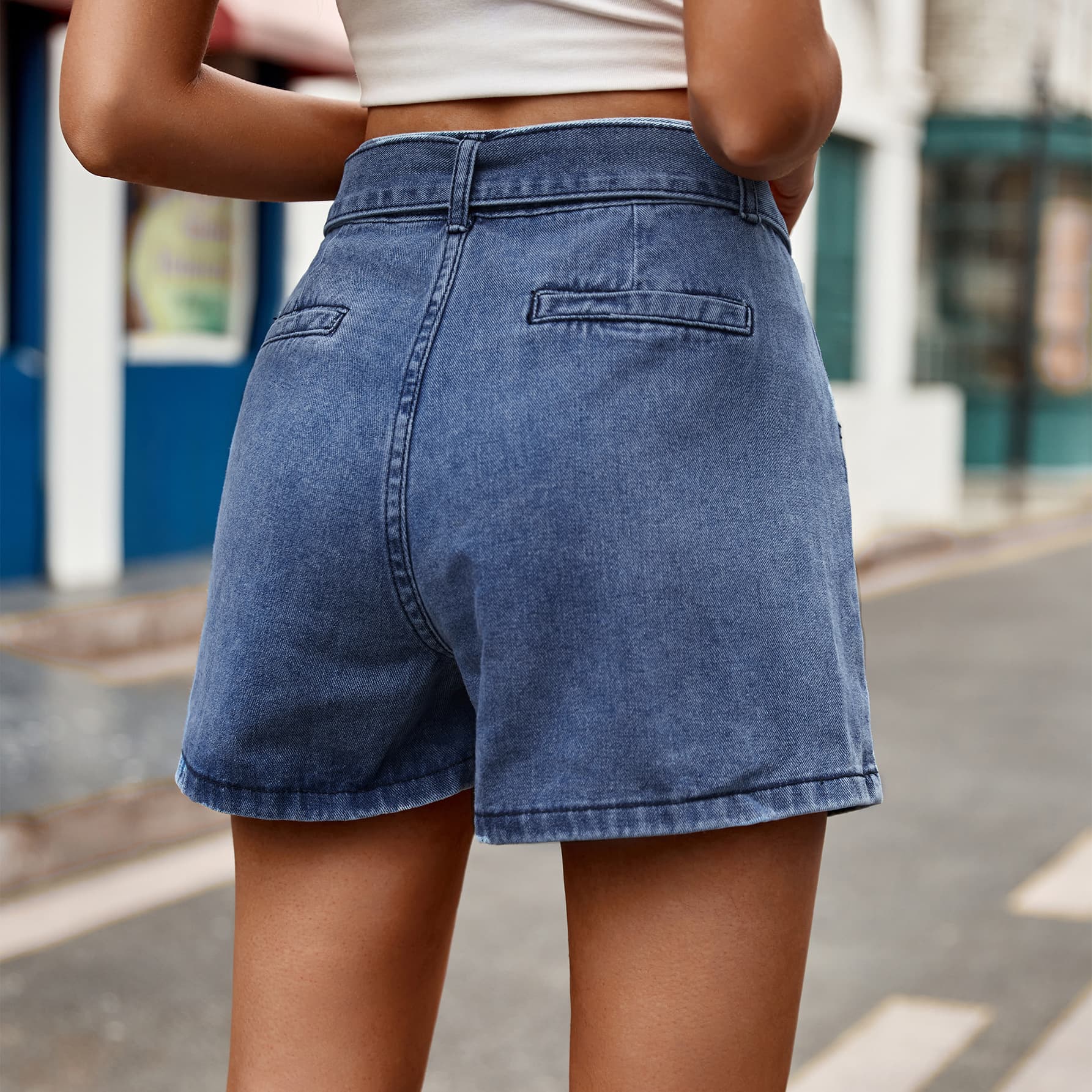 Tie Belt Denim Shorts with Pockets-Teresa&#39;s Fashionista LLC