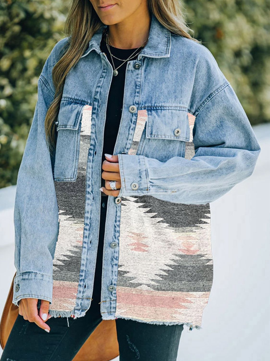 Collared Neck Dropped Shoulder Denim Jacket-Teresa&#39;s Fashionista LLC