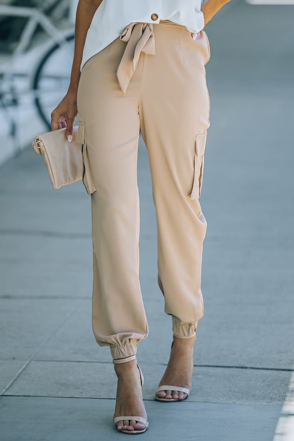 Tied High Waist Cargo Joggers-Teresa&#39;s Fashionista LLC