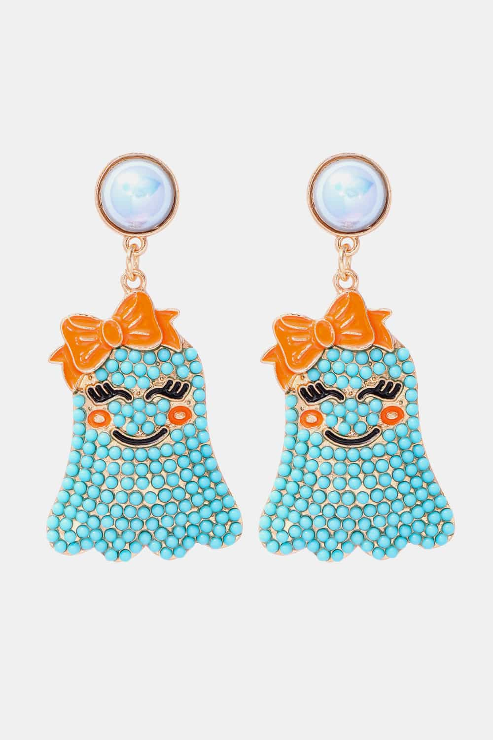 Smiling Ghost Shape Synthetic Pearl Earrings-Teresa&#39;s Fashionista LLC