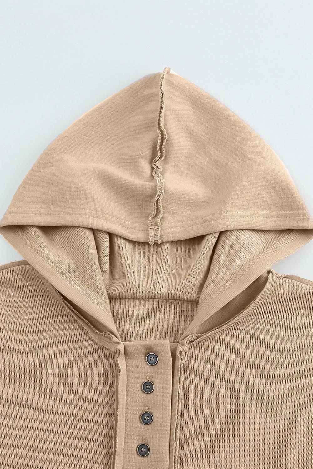 Quarter-Button Exposed Seam Dropped Shoulder Hoodie-Teresa&#39;s Fashionista LLC