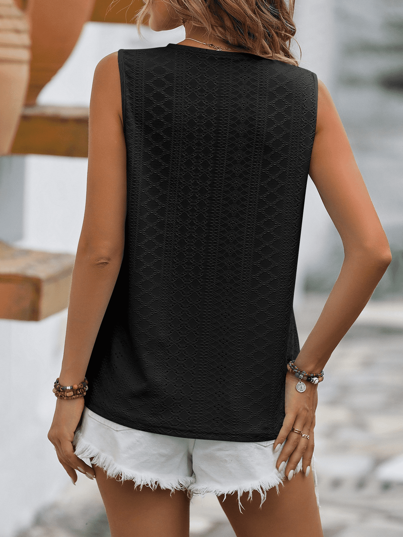 Spliced Lace V-Neck Sleeveless Tank-Teresa&#39;s Fashionista LLC