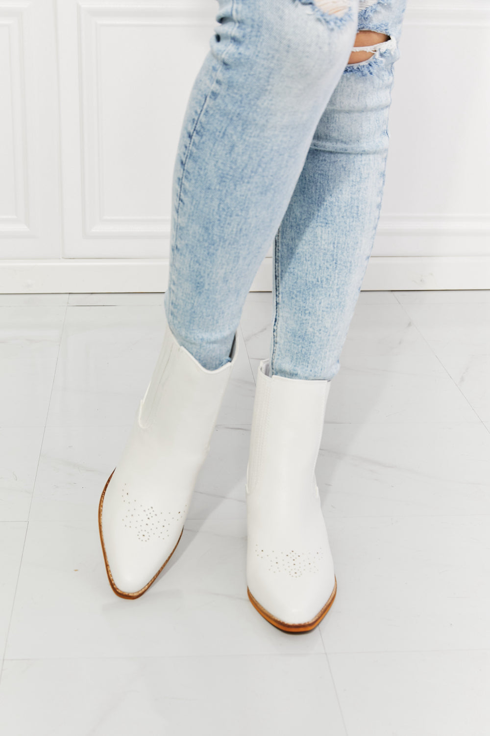 MMShoes Love the Journey Stacked Heel Chelsea Boot in White-Teresa&#39;s Fashionista LLC