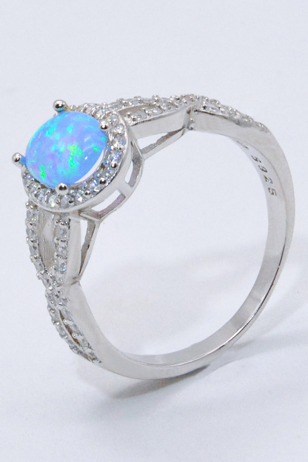 925 Sterling Silver Opal Halo Ring-Teresa&#39;s Fashionista LLC