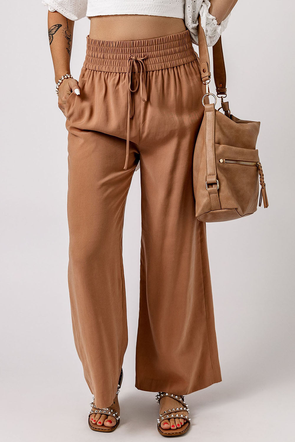 Drawstring Smocked Waist Wide Leg Pants-Teresa&#39;s Fashionista LLC