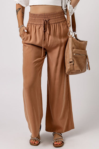 Drawstring Smocked Waist Wide Leg Pants-Teresa&#39;s Fashionista LLC