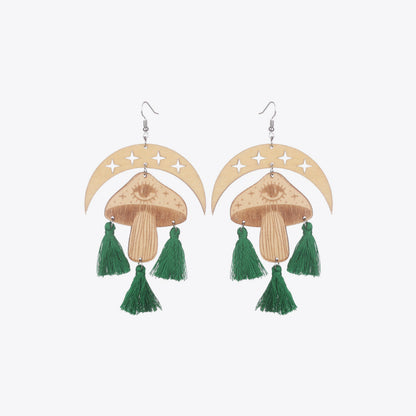 Moon & Mushroom Tassel Detail Dangle Earrings-Teresa&#39;s Fashionista LLC