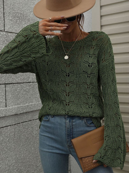 Openwork Dropped Shoulder Knit Top-Teresa&#39;s Fashionista LLC