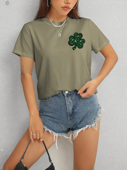 Lucky Clover Round Neck Short Sleeve T-Shirt-Teresa&#39;s Fashionista LLC