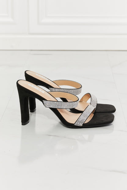 MMShoes Leave A Little Sparkle Rhinestone Block Heel Sandal in Black-Teresa&#39;s Fashionista LLC