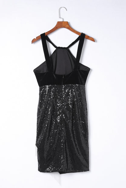 Sequin Fringe Detail Sleeveless Dress-Teresa&#39;s Fashionista LLC