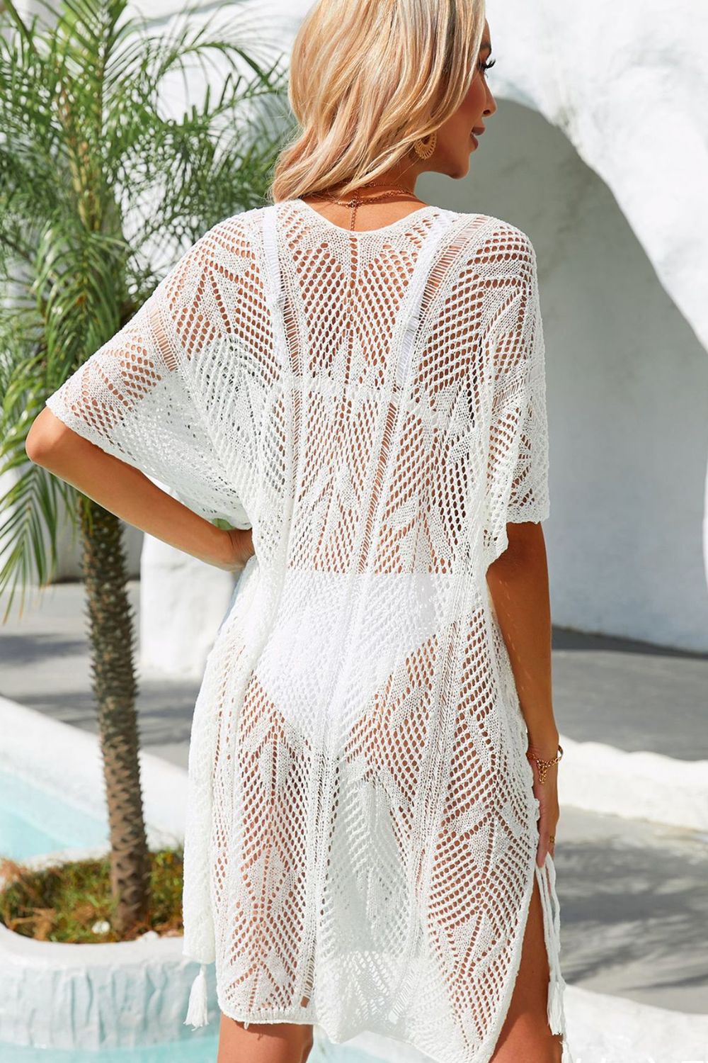 Side Slit Tassel Openwork Cover-Up Dress-Teresa&#39;s Fashionista LLC