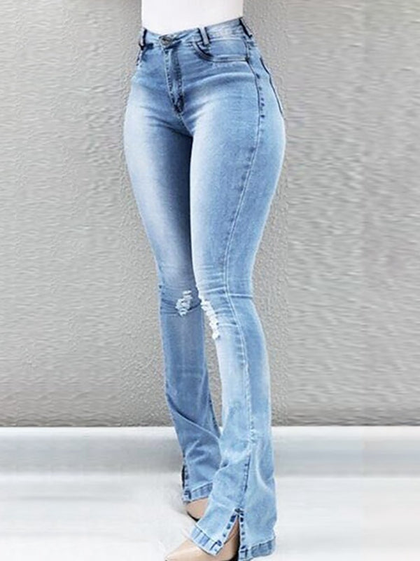 Buttoned Slit Jeans-Teresa&#39;s Fashionista LLC