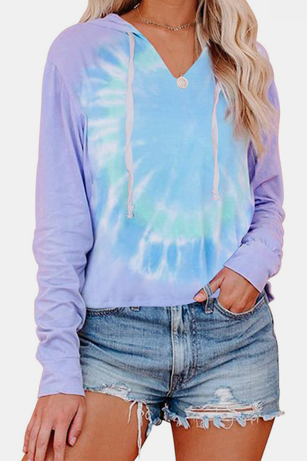 Tie-Dye Drawstring Hoodie-Teresa&#39;s Fashionista LLC