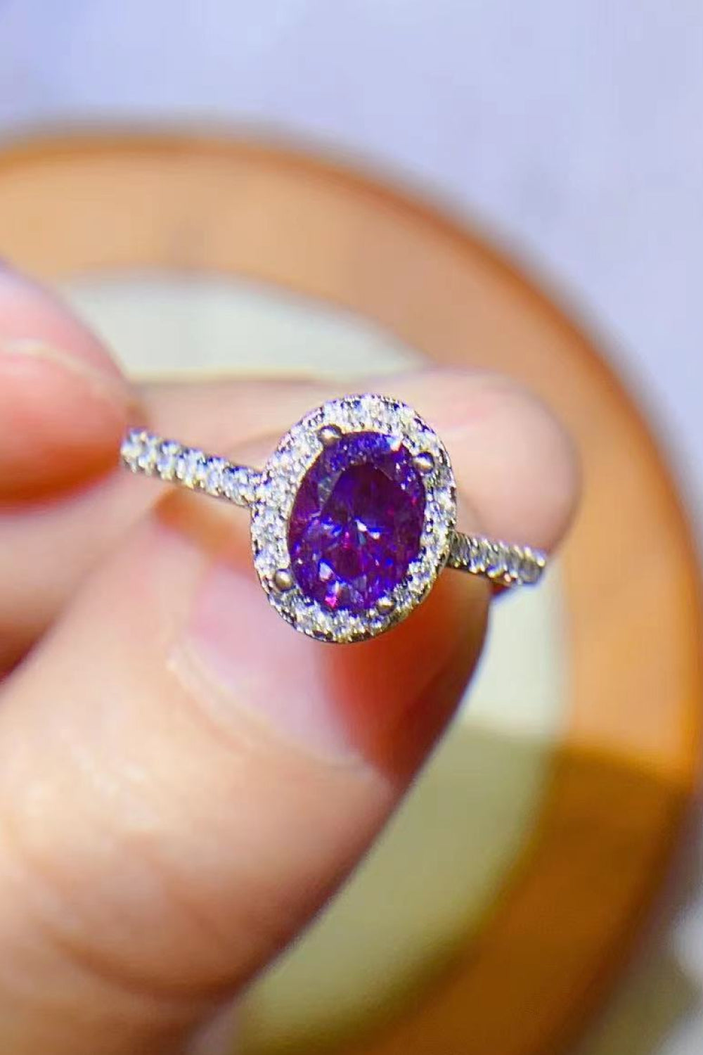 925 Sterling Silver 1 Carat Purple Moissanite Ring-Teresa&#39;s Fashionista LLC