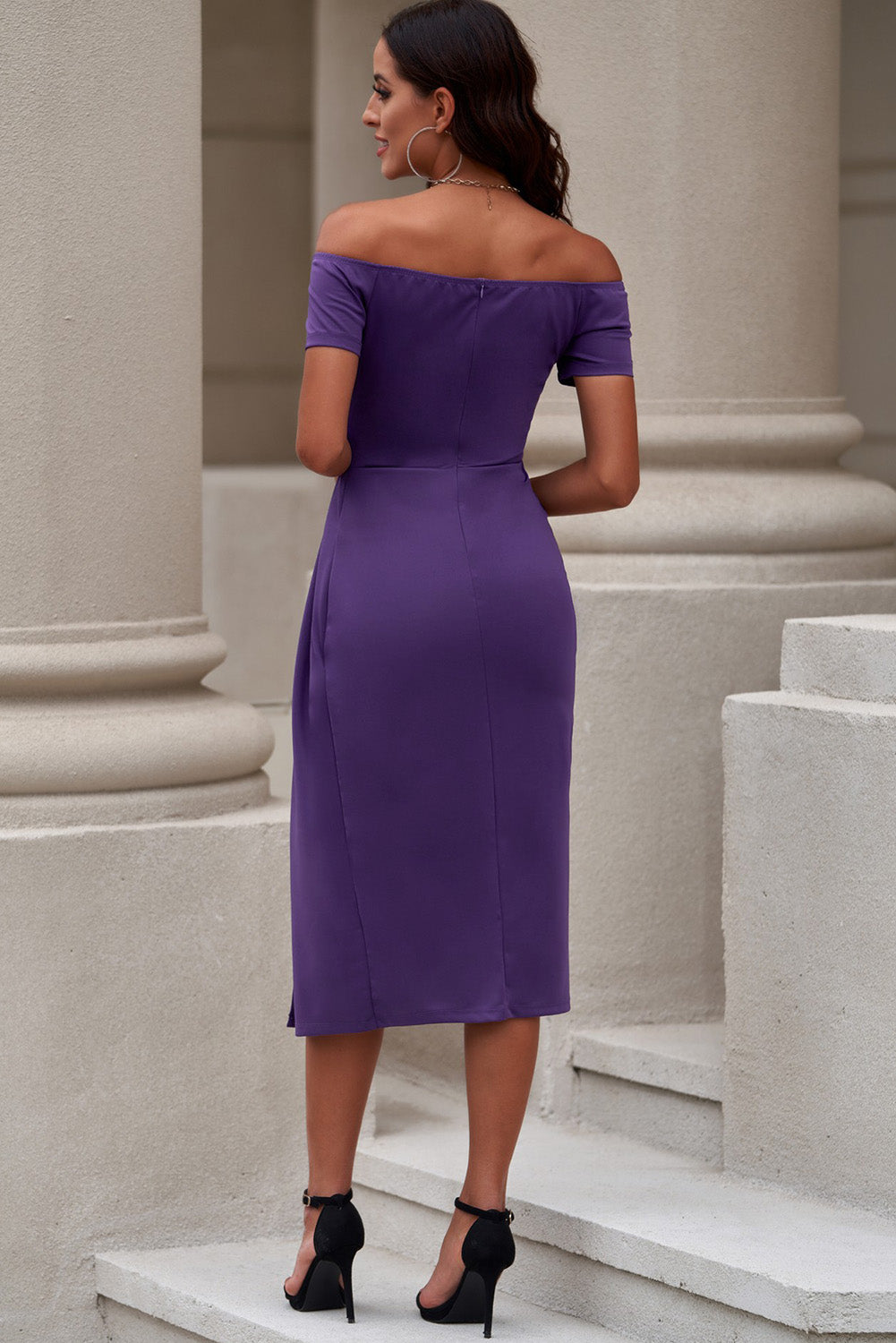 Off-Shoulder Short Sleeve Split Dress-Teresa&#39;s Fashionista LLC