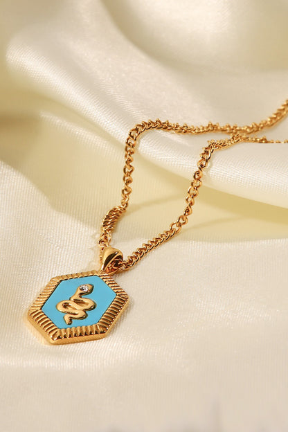 18K Gold Plated Snake Geometric Pendant Necklace-Teresa&#39;s Fashionista LLC