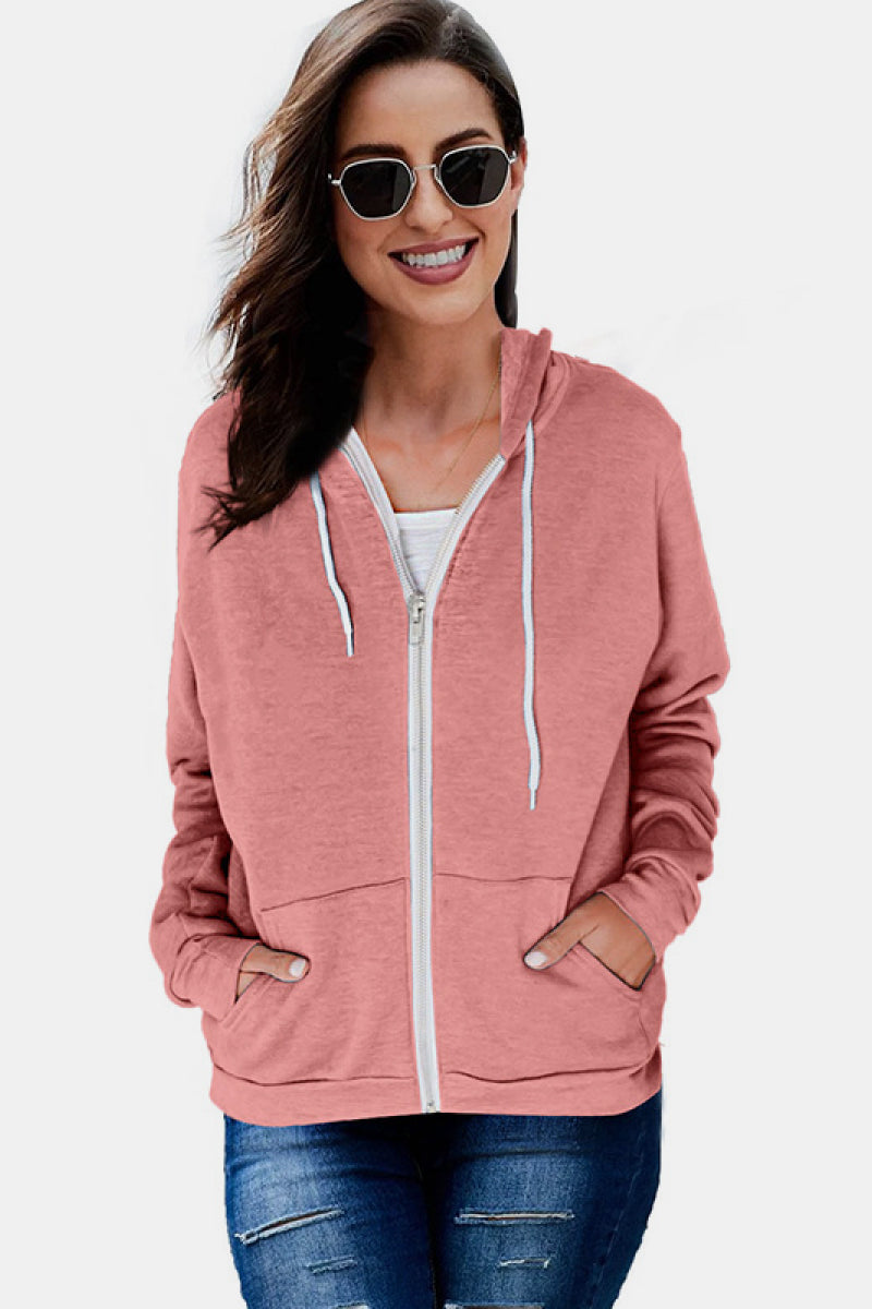 Solid Pocket Zipper Hoodie-Teresa&#39;s Fashionista LLC