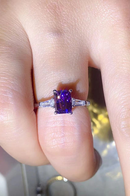 1 Carat Moissanite Platinum-Plated Rectangle Ring in Purple-Teresa&#39;s Fashionista LLC