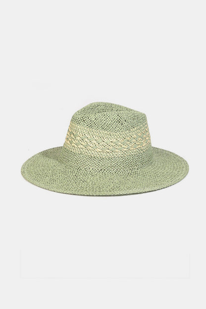 Fame Contrast Wide Brim Straw Hat-Teresa&#39;s Fashionista LLC