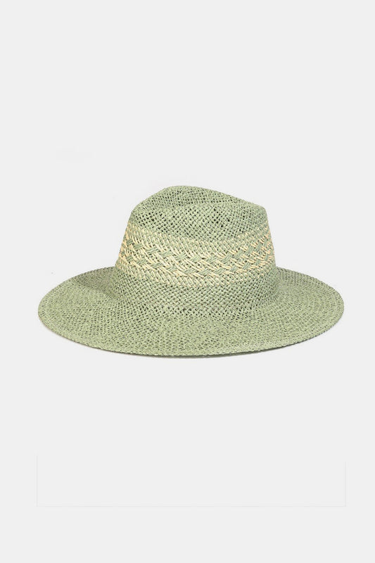 Fame Contrast Wide Brim Straw Hat-Teresa&#39;s Fashionista LLC