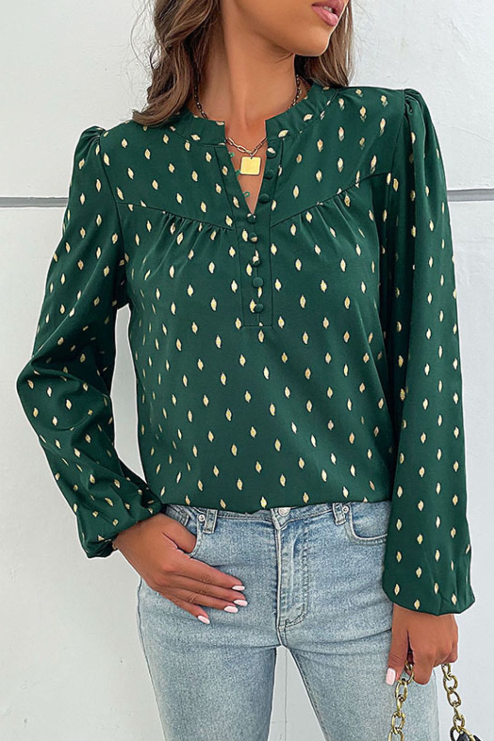 Printed Buttoned Puff Sleeve Blouse-Teresa&#39;s Fashionista LLC