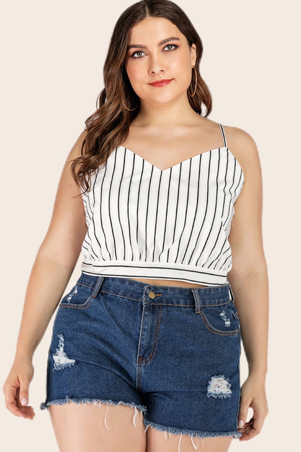 Plus Size Striped Tie-Back Cropped Cami-Teresa&#39;s Fashionista LLC