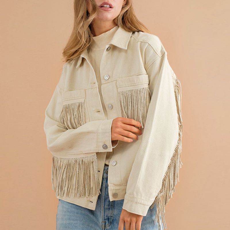 Fringe Detail Dropped Shoulder Denim Jacket-Teresa&#39;s Fashionista LLC