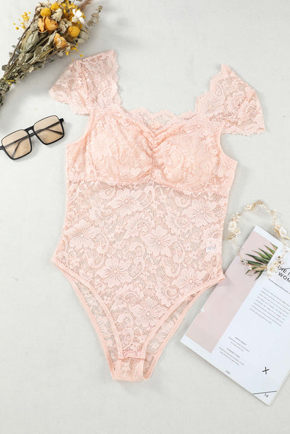 Ruched Sweetheart Neck Lace Bodysuit-Teresa&#39;s Fashionista LLC