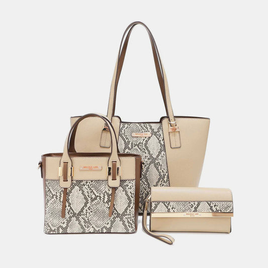 Nicole Lee USA 3-Piece Snake Print Handbag Set-Teresa&#39;s Fashionista LLC